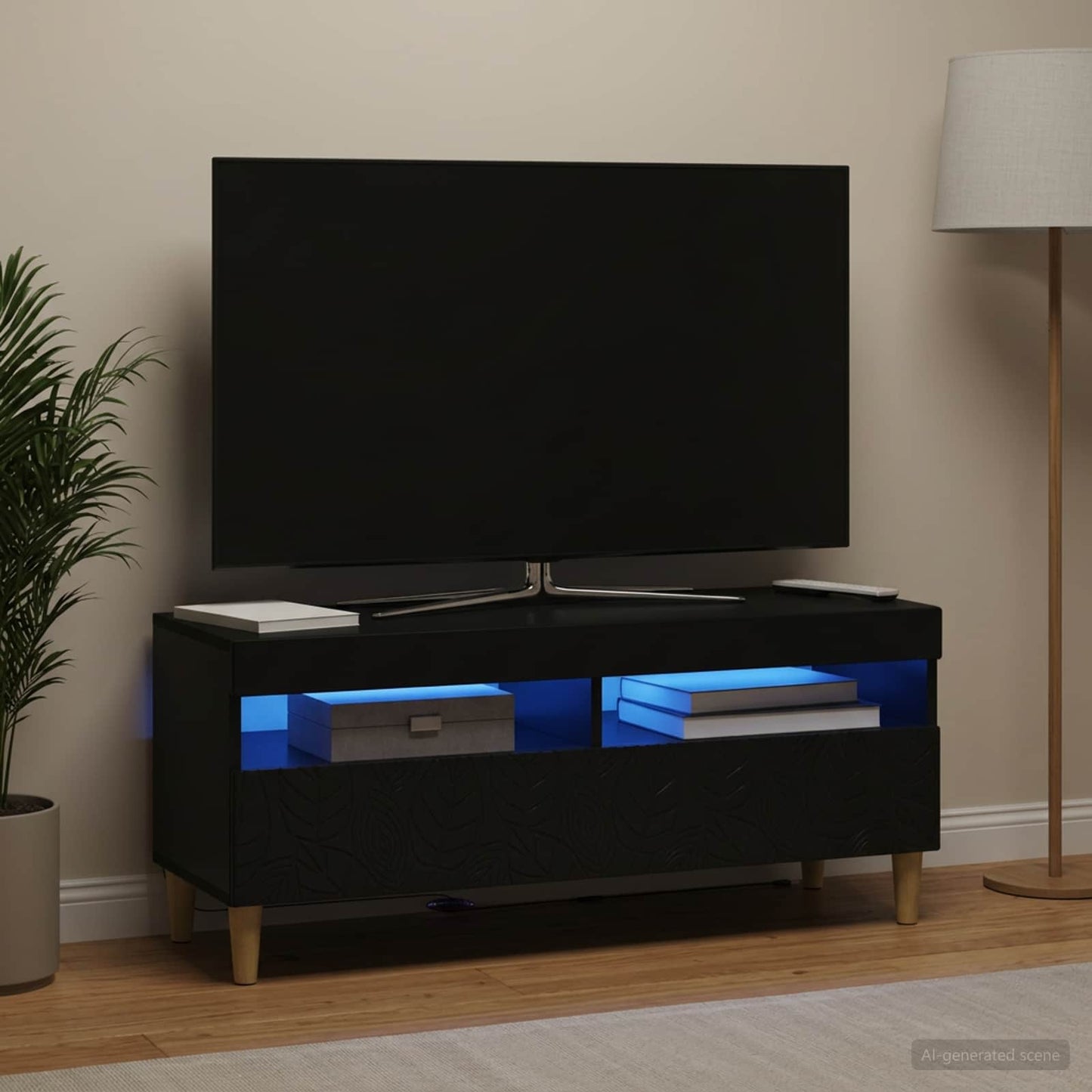 LED TV szekrény Fekete Szerelt Fa