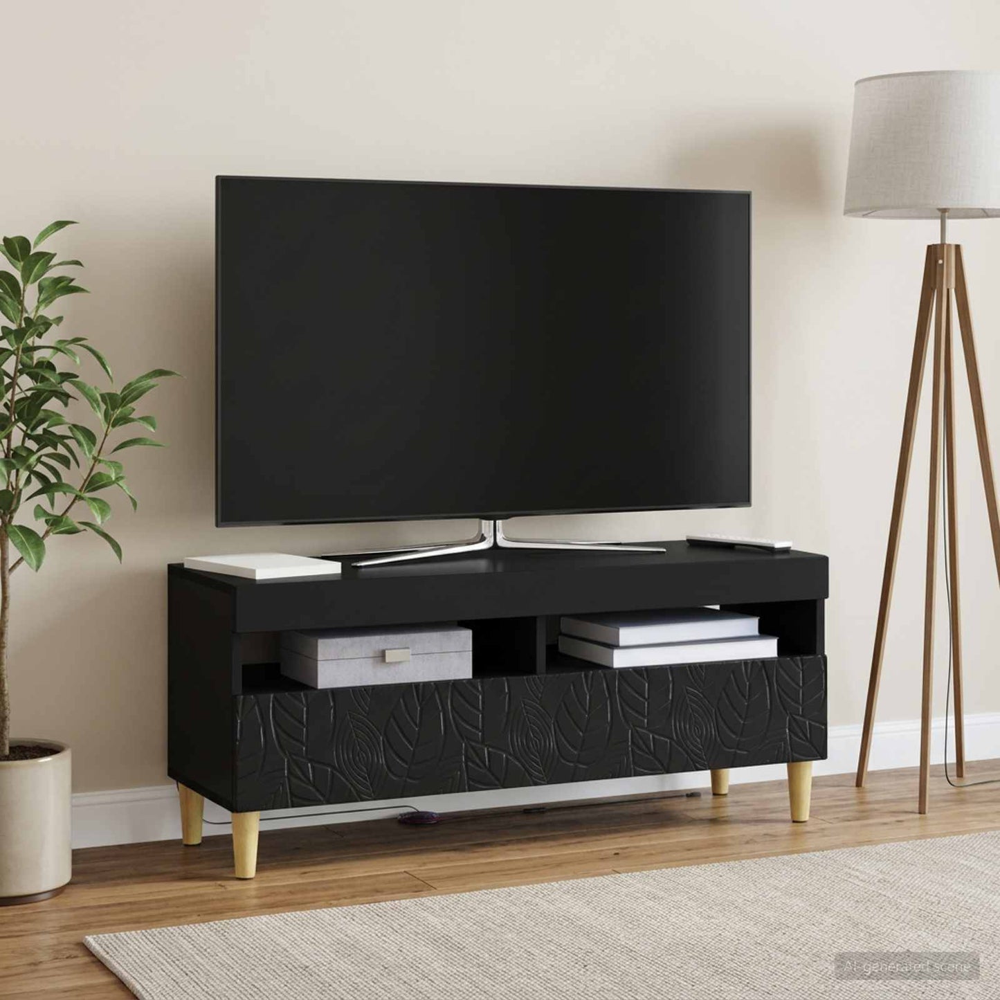 LED TV szekrény Fekete Szerelt Fa