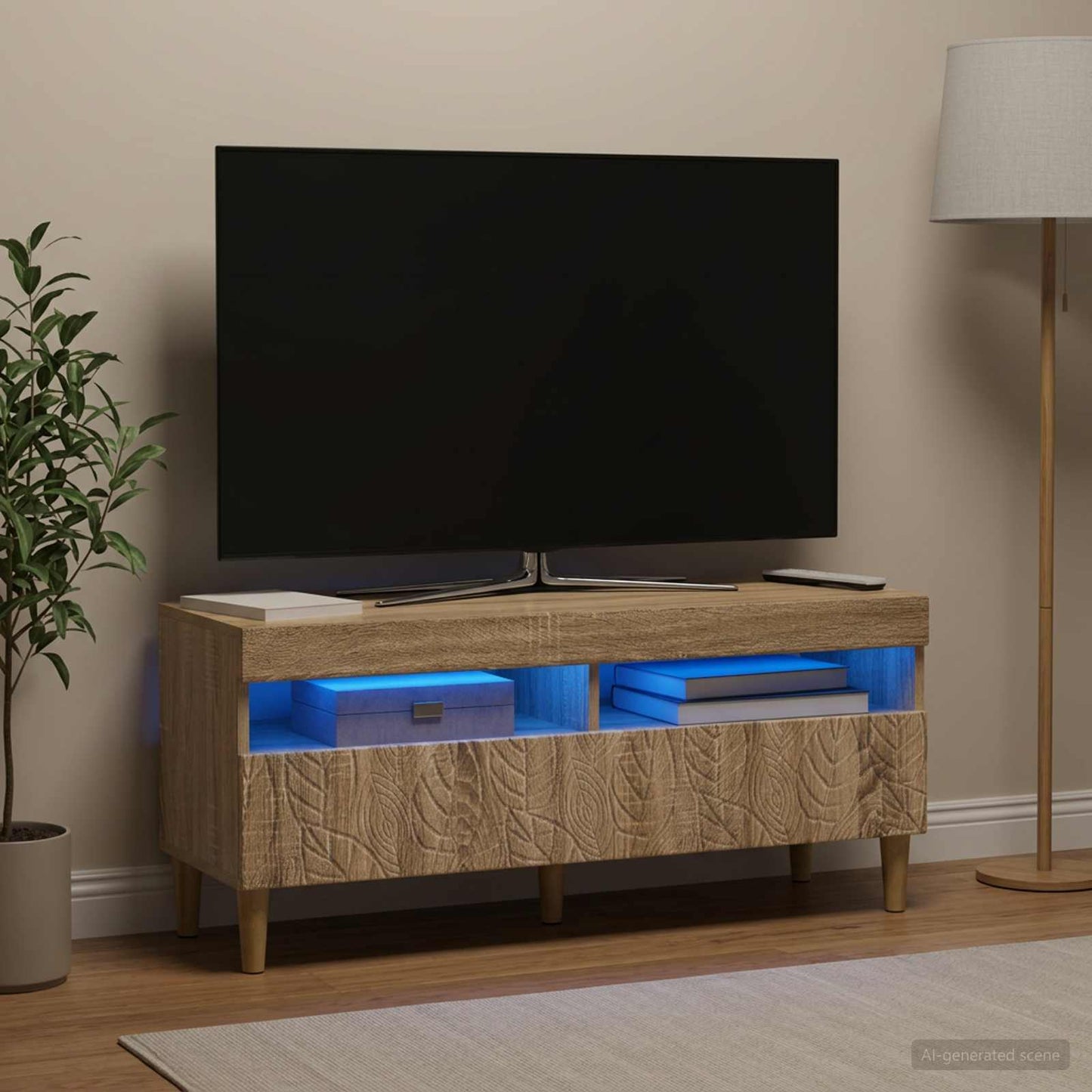LED TV szekrény Sonoma Tölgy Szerelt Fa