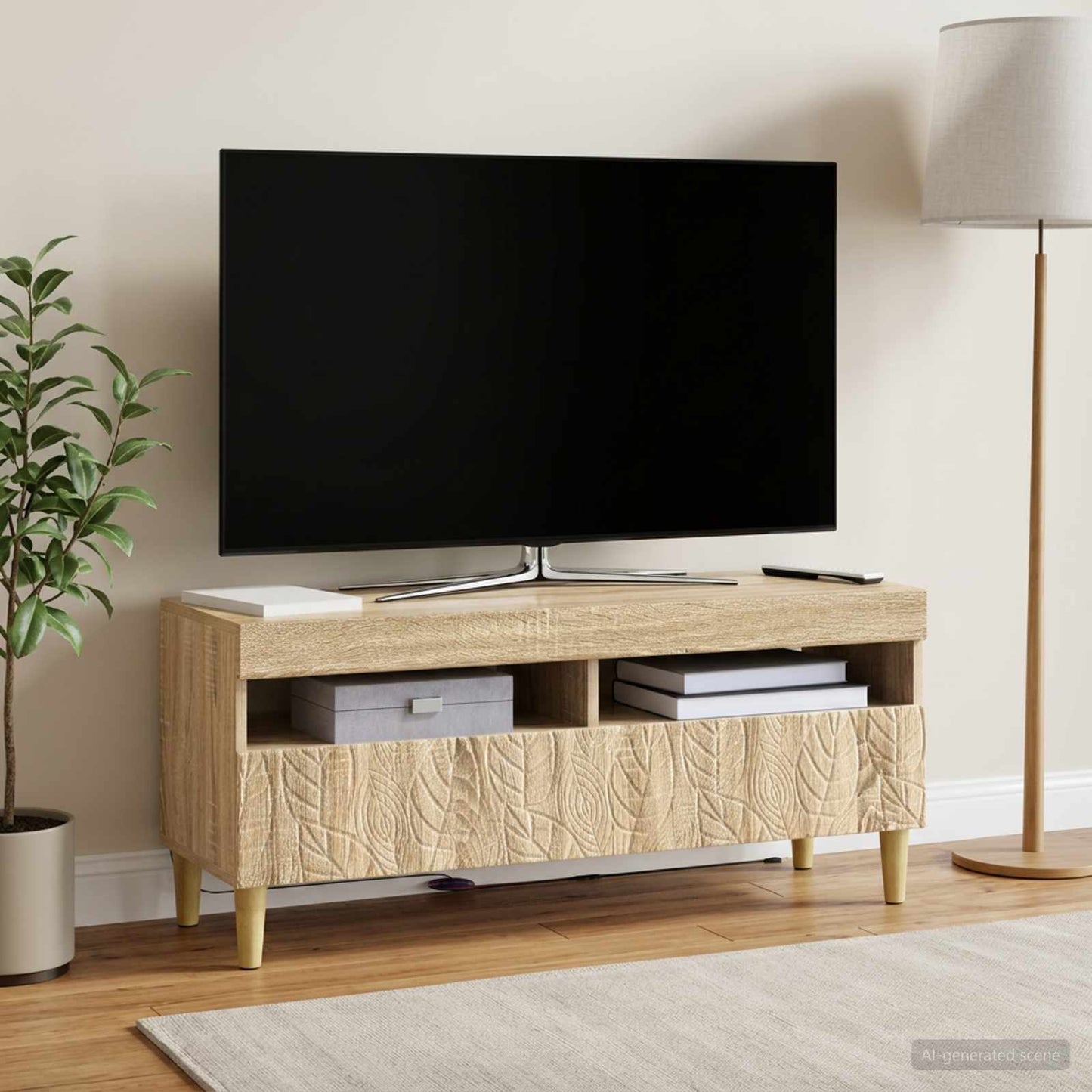 LED TV szekrény Sonoma Tölgy Szerelt Fa