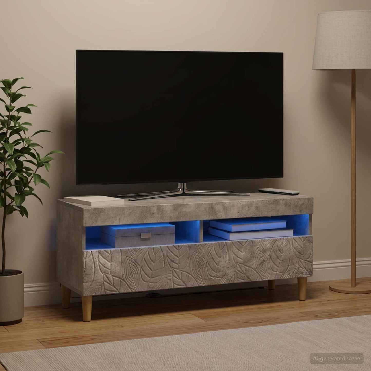 LED TV szekrény Betonszürke Szerelt Fa