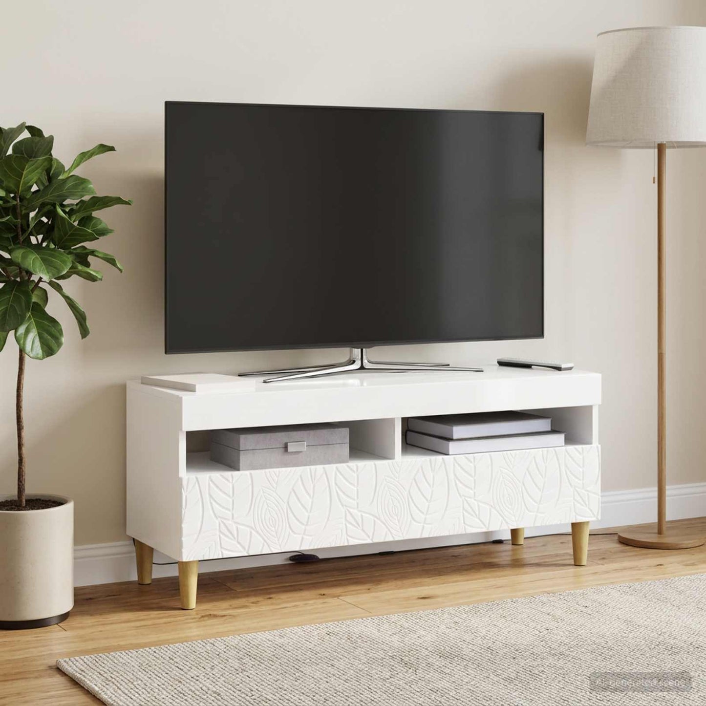 LED TV szekrény Magasfényű Fehér Szerelt Fa