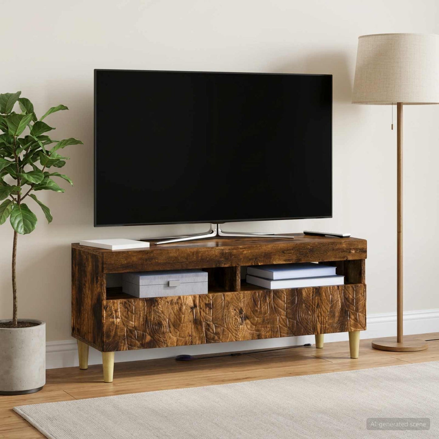 LED TV szekrény Füstös Tölgy Szerelt Fa