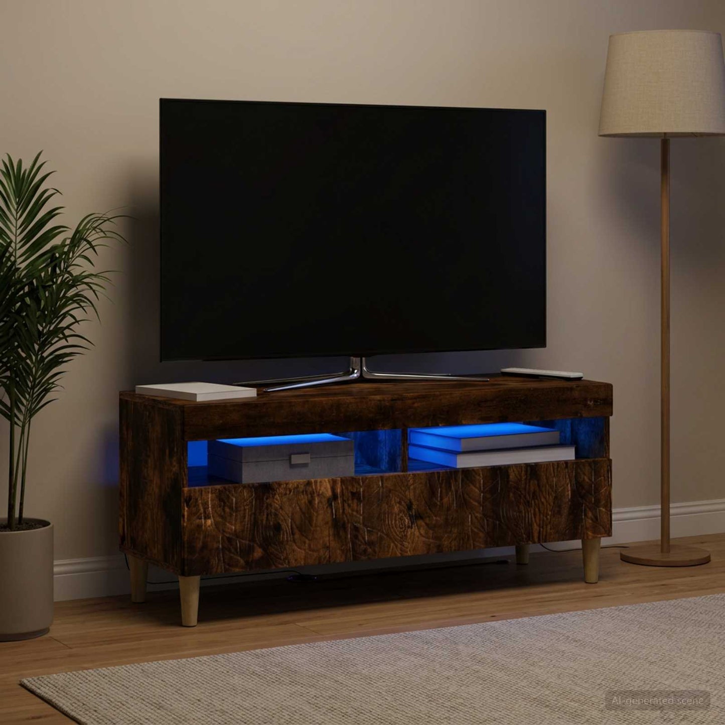 LED TV szekrény Füstös Tölgy Szerelt Fa