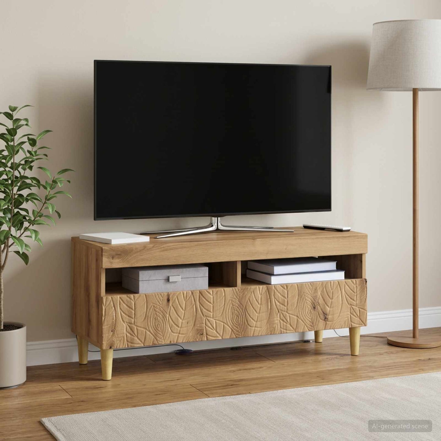 LED TV szekrény Kézműves Tölgy Szerelt Fa