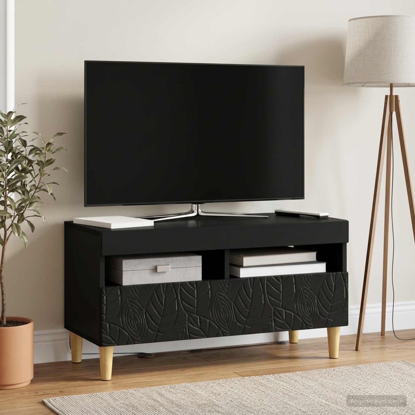 LED TV szekrény Fekete Szerelt Fa
