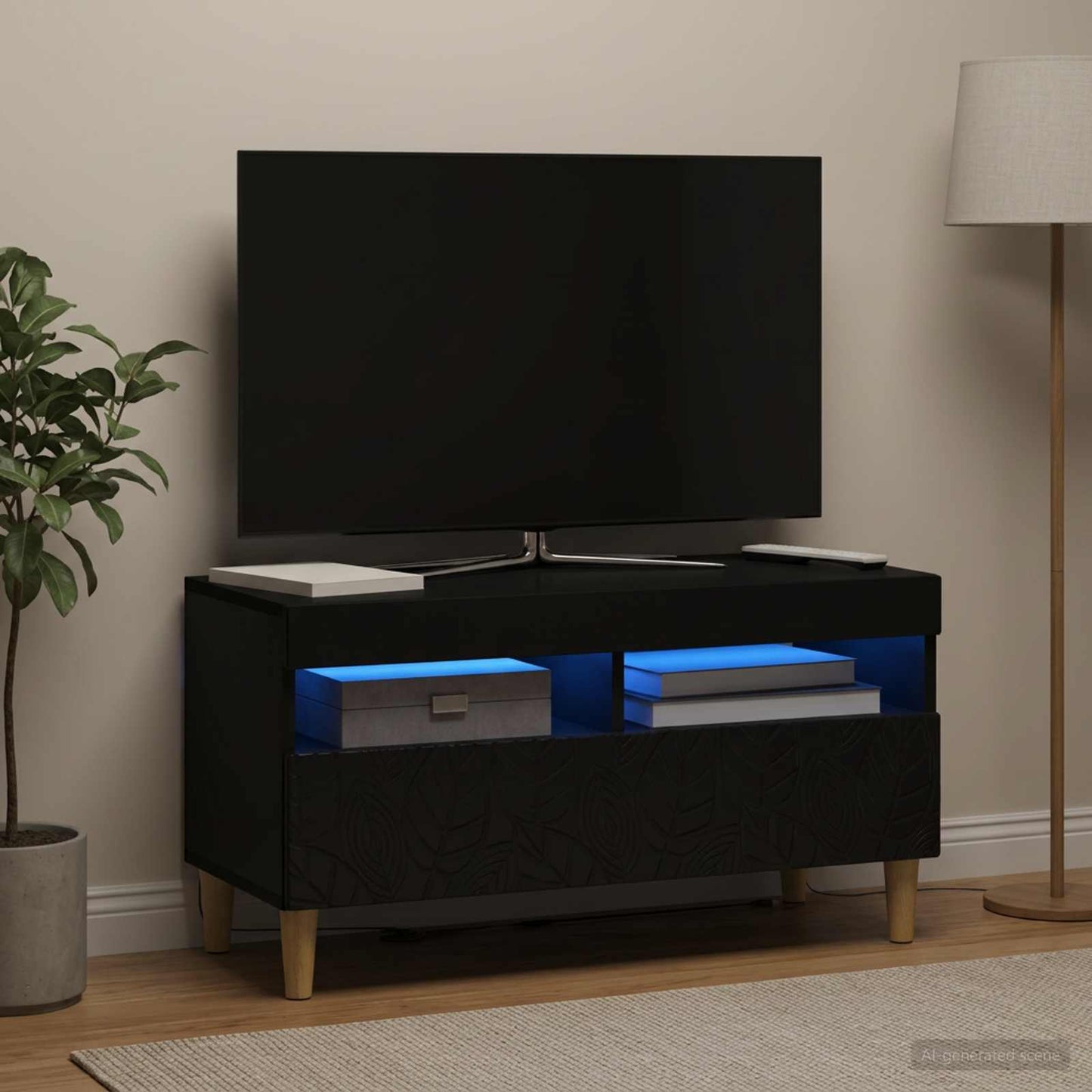 LED TV szekrény Fekete Szerelt Fa