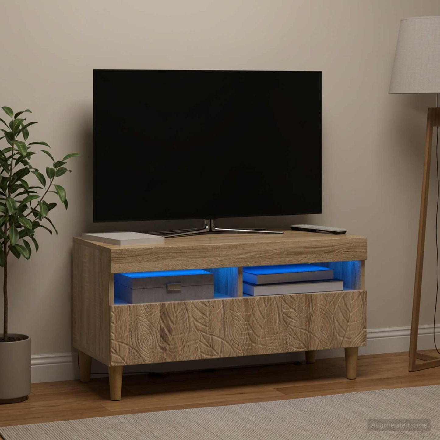LED TV szekrény Sonoma Tölgy Szerelt Fa