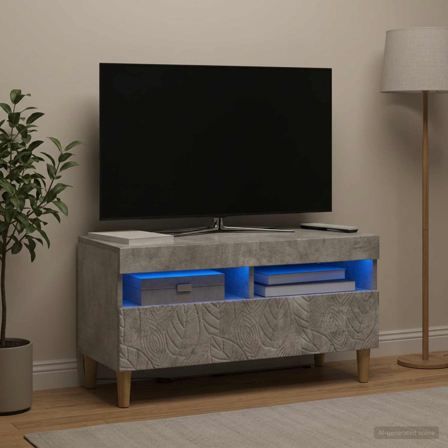 LED TV szekrény Betonszürke Szerelt Fa