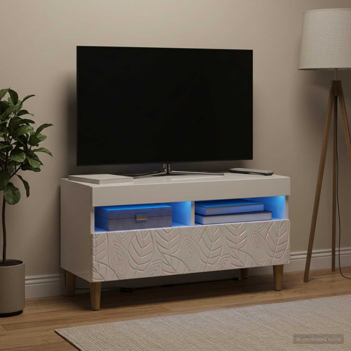 LED TV szekrény Magasfényű Fehér Szerelt Fa