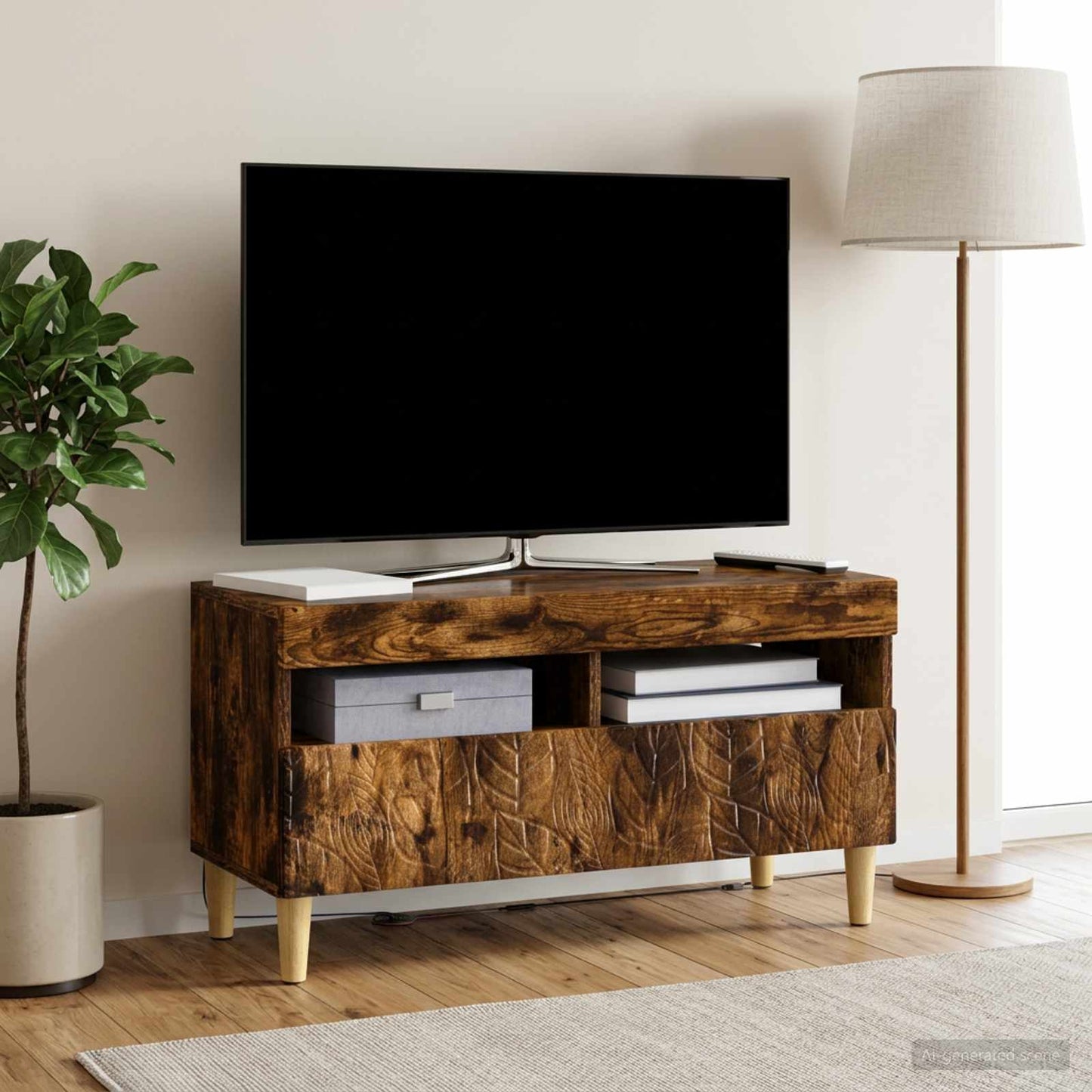 LED TV szekrény Füstös Tölgy Szerelt Fa