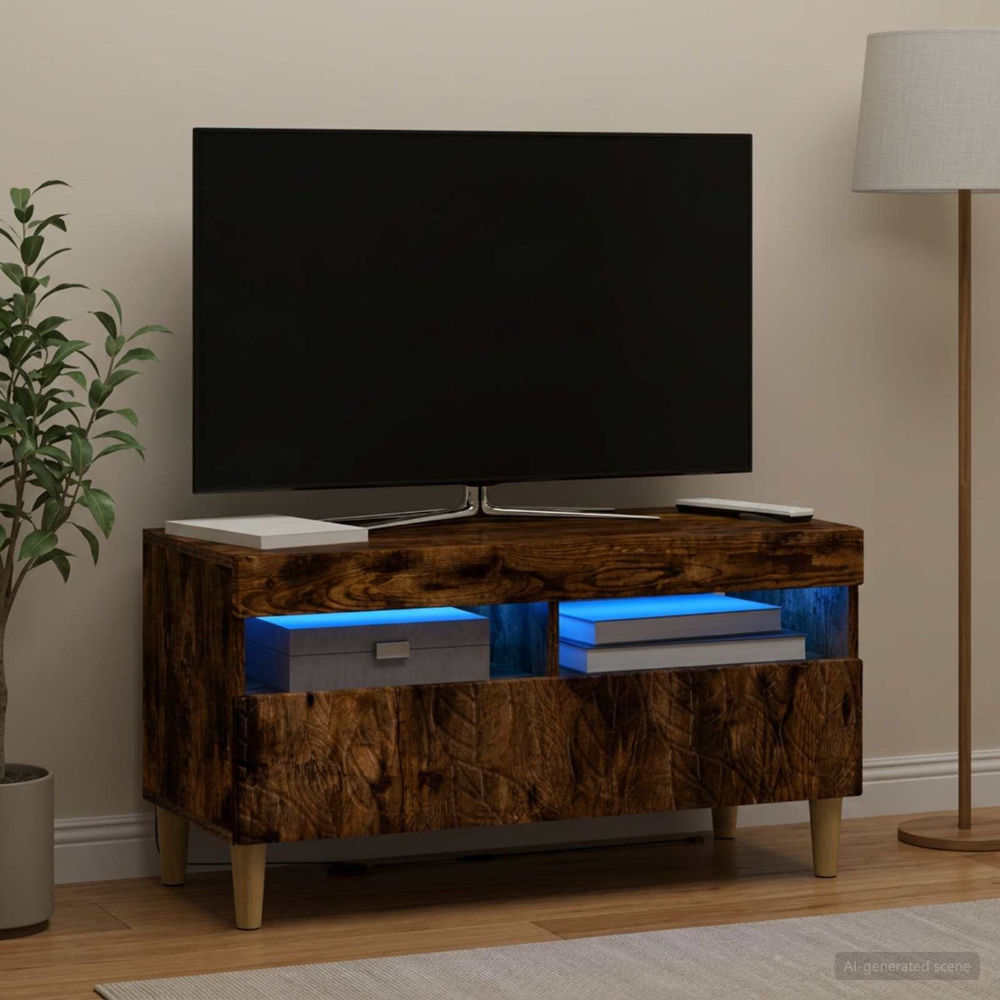 LED TV szekrény Füstös Tölgy Szerelt Fa
