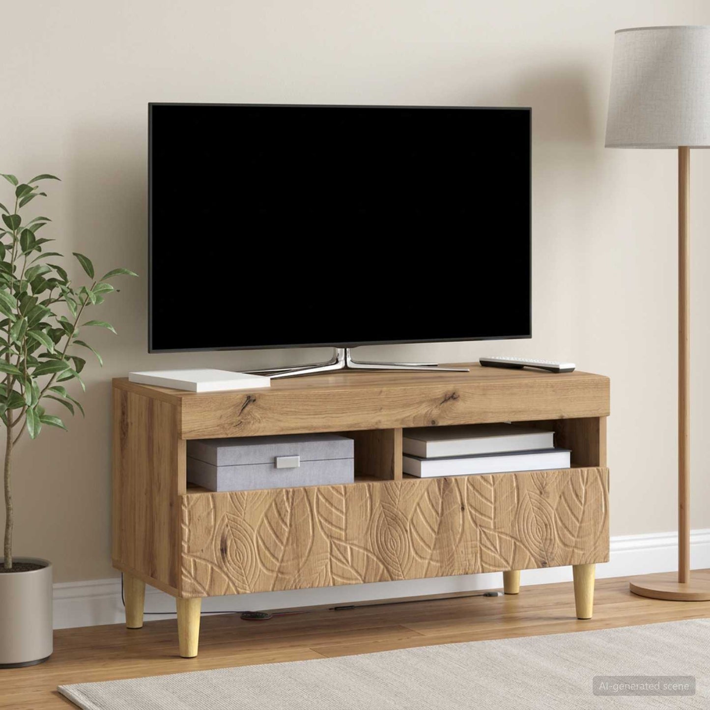 LED TV szekrény Kézműves Tölgy Szerelt Fa
