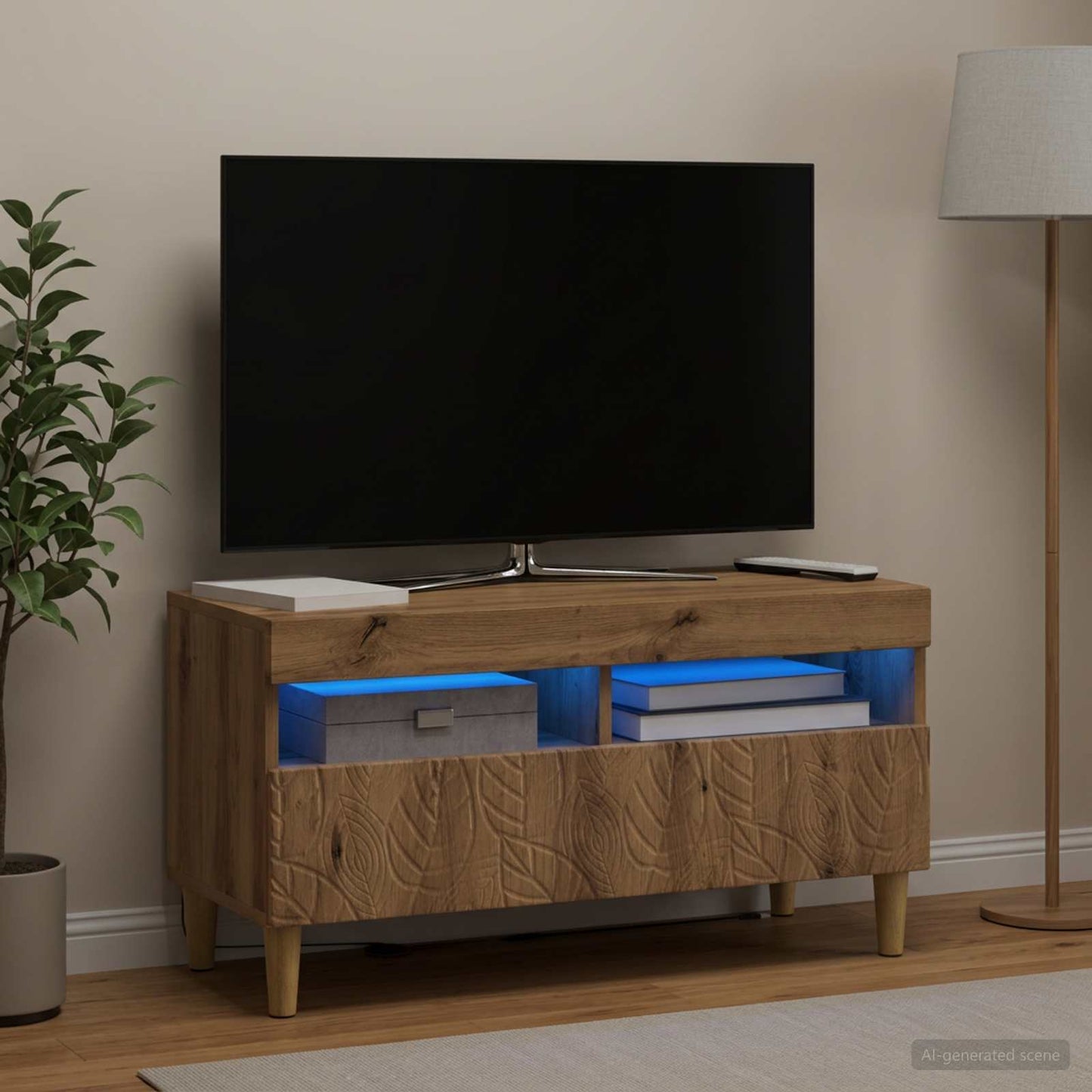 LED TV szekrény Kézműves Tölgy Szerelt Fa
