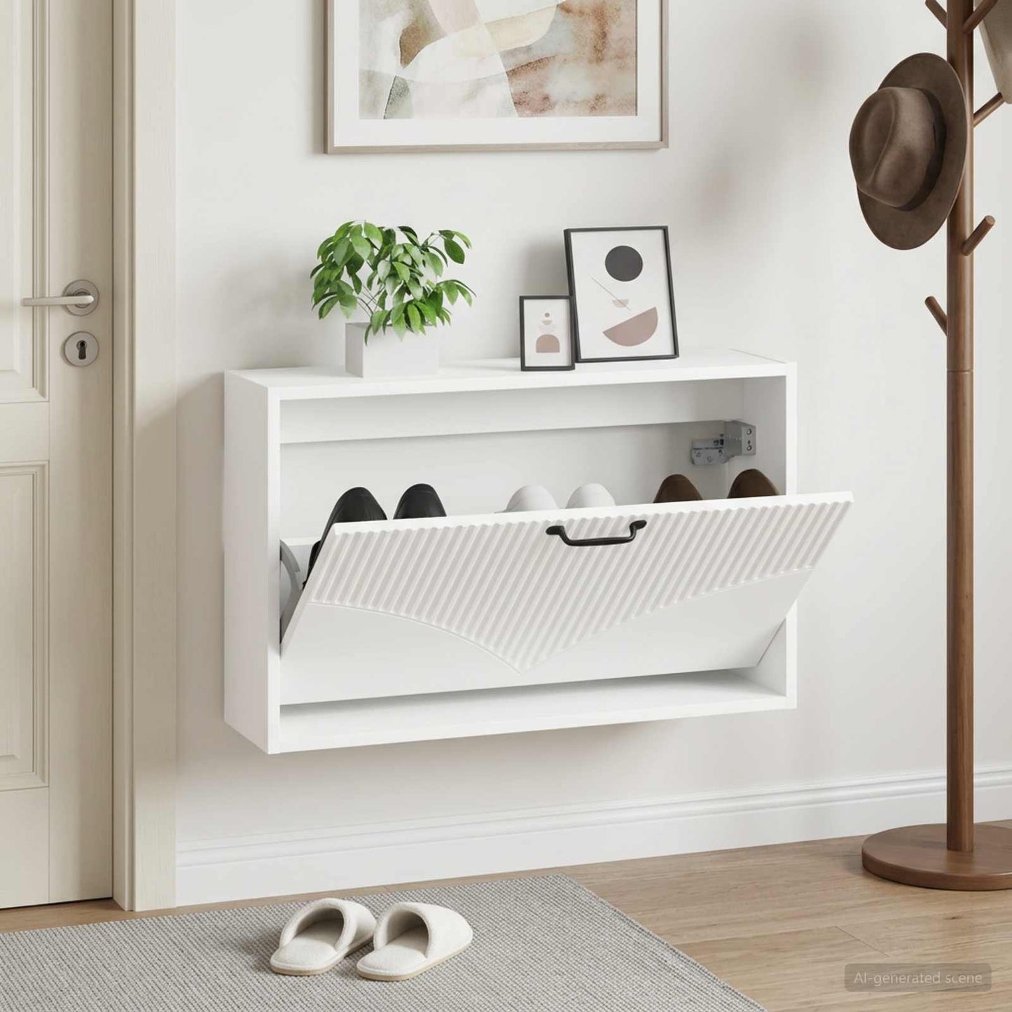 Fali Cipőtartó HOORN 71 x 17 x 43 cm Szerelt Fa Fehér