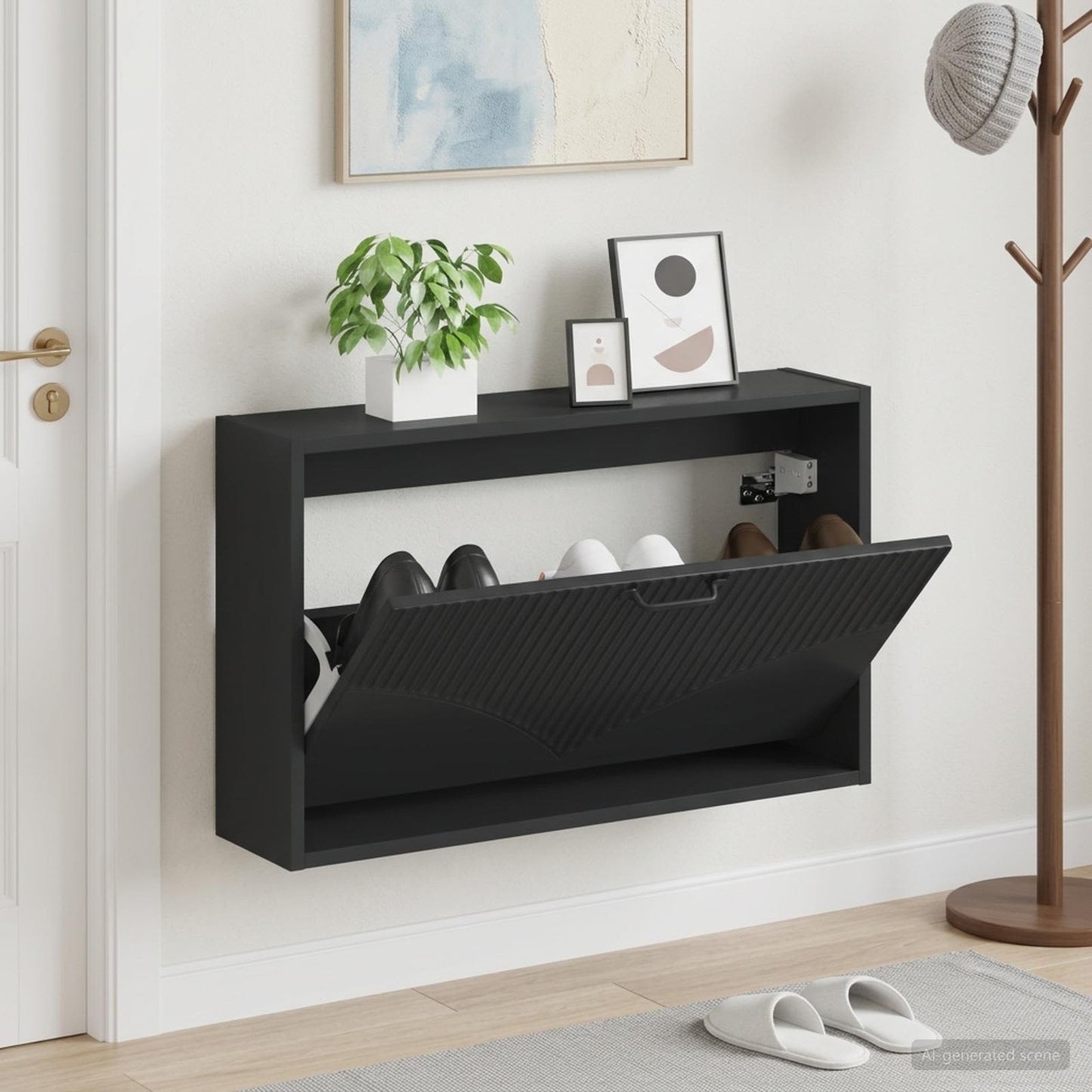 Fali Cipőtartó HOORN 71 x 17 x 43 cm Szerelt Fa Fekete
