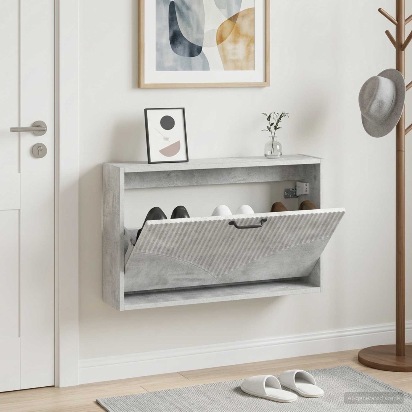 Fali Cipőtartó HOORN 71 x 17 x 43 cm Szerelt Fa Betonszürke