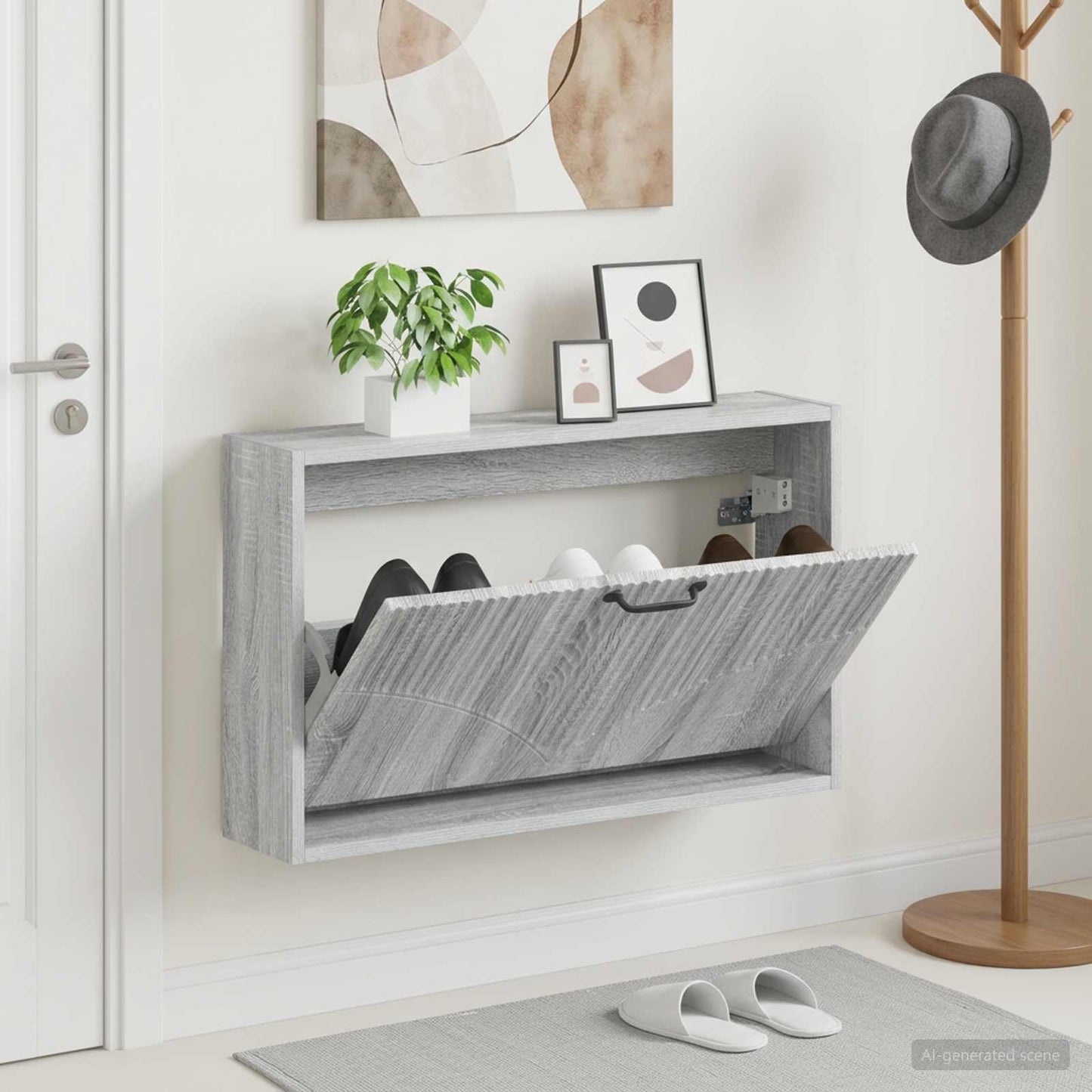 Fali Cipőtartó HOORN 71 x 17 x 43 cm Szerelt Fa Szürke Sonoma