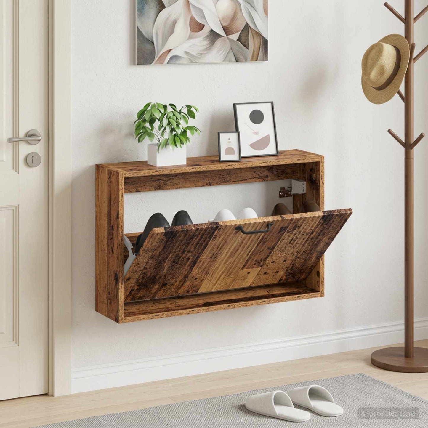 Fali Cipőtartó HOORN 71 x 17 x 43 cm Szerelt Fa Antik Fa