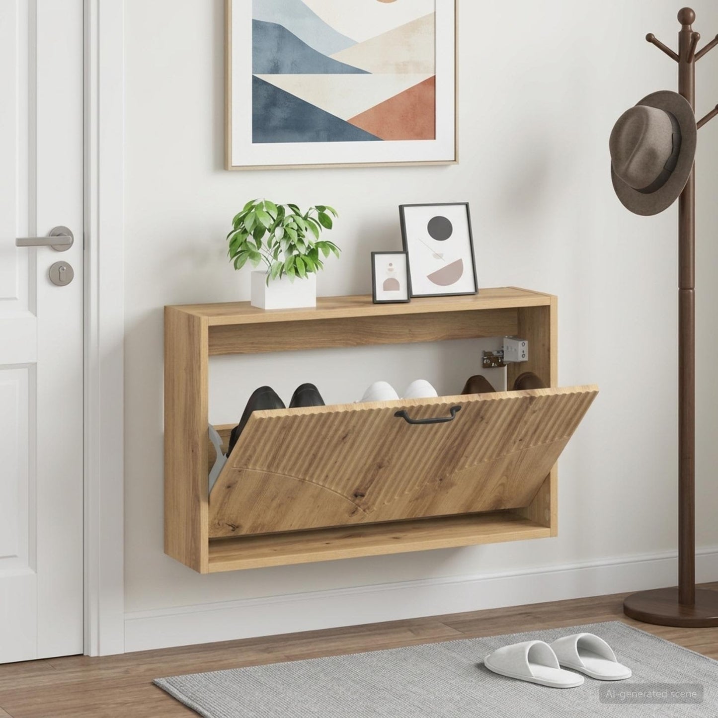 Fali Cipőtartó HOORN 71 x 17 x 43 cm Szerelt Fa Kézműves Tölgy