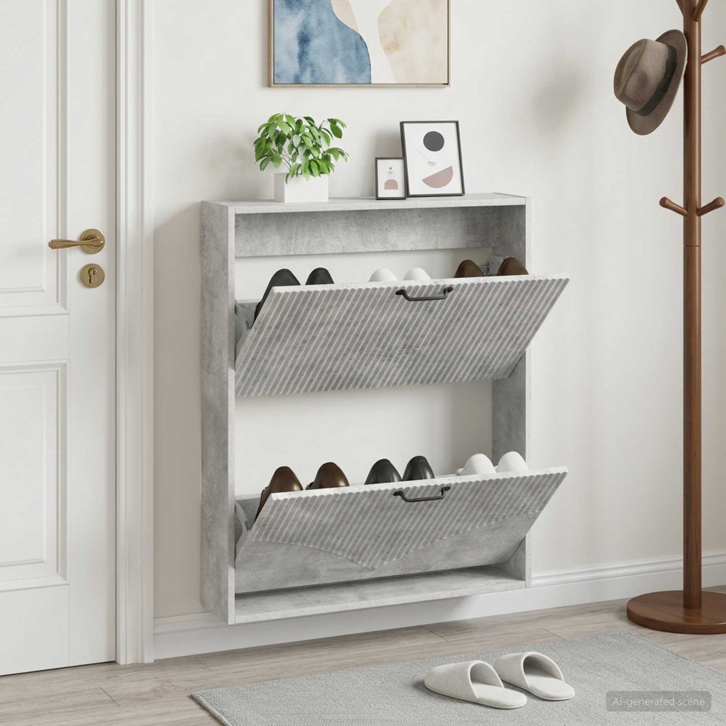 Fali Cipőtartó HOORN 71 x 17 x 86 cm Szerelt Fa Betonszürke