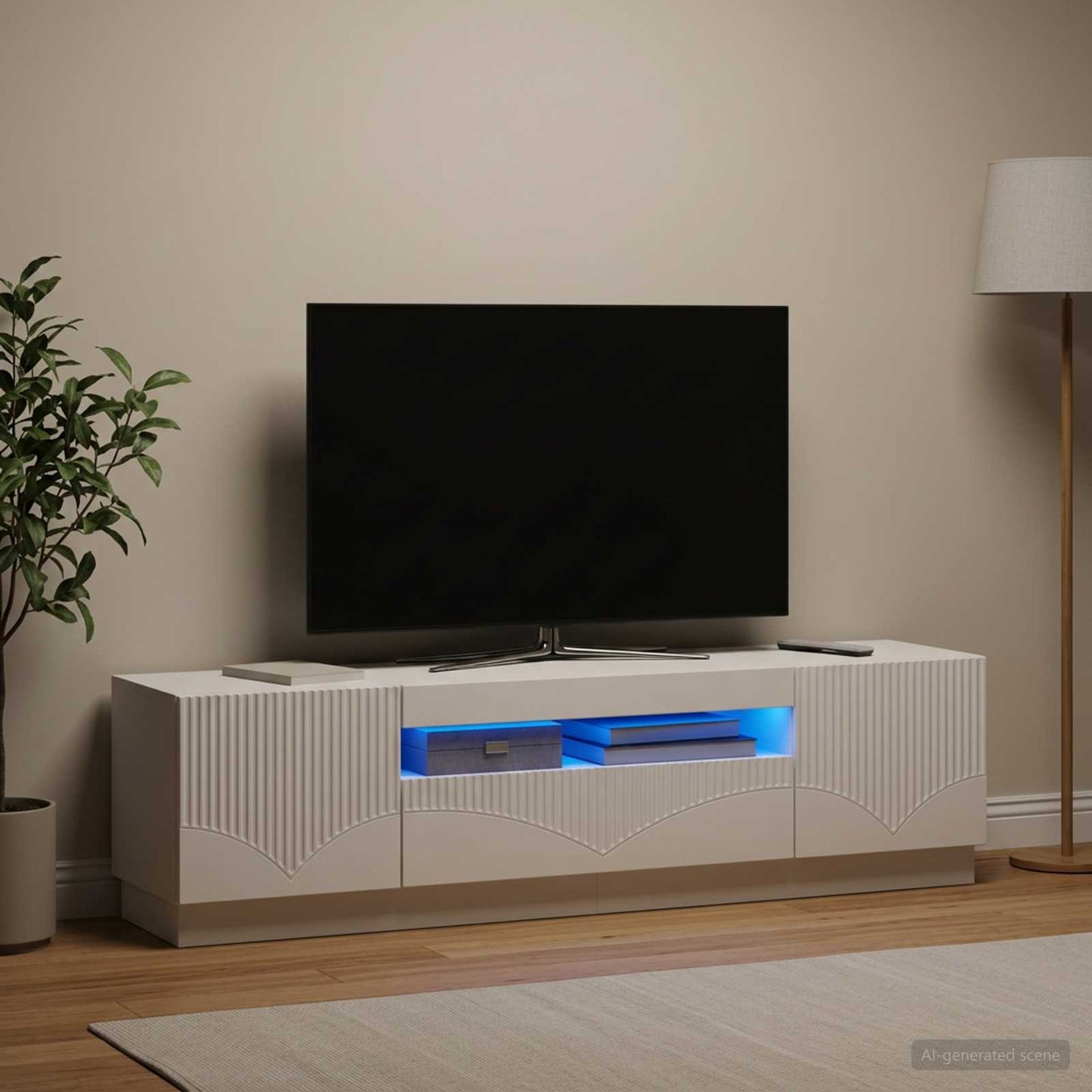 LED TV szekrény Fehér Szerelt Fa