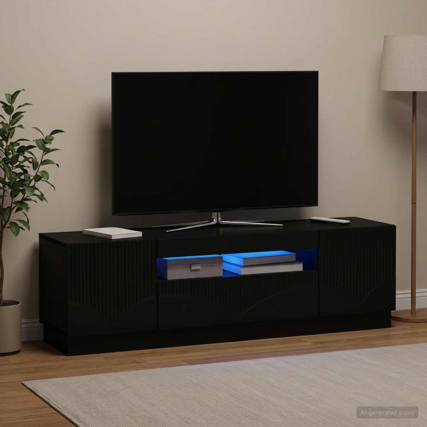 LED TV szekrény Fekete Szerelt Fa