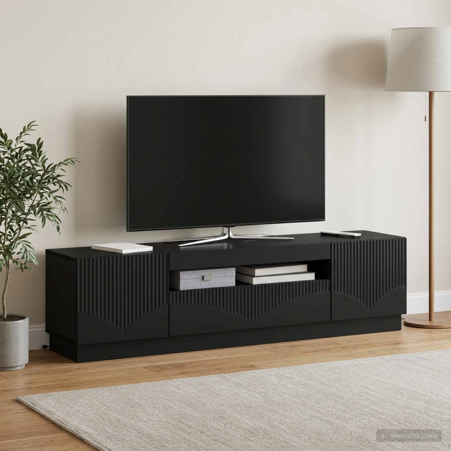 LED TV szekrény Fekete Szerelt Fa