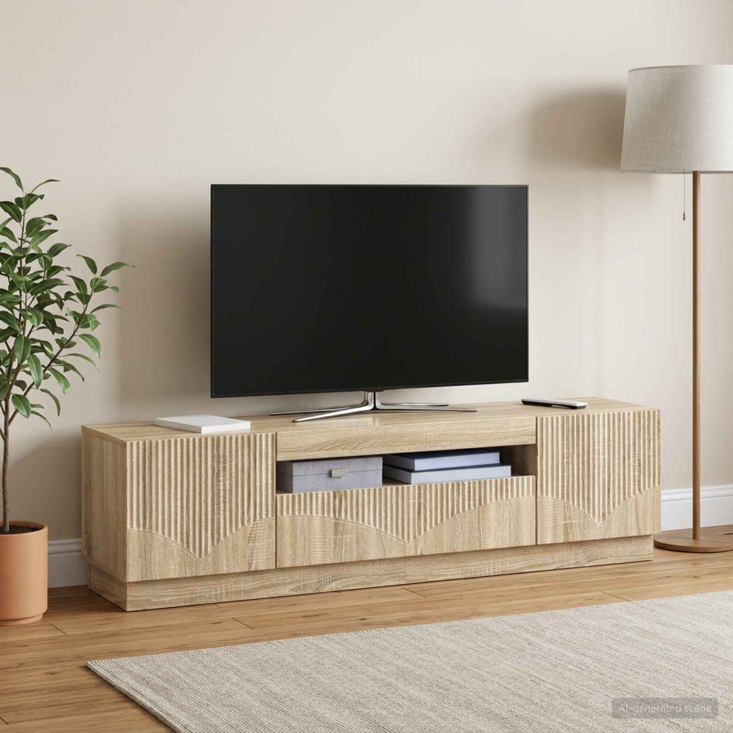 LED TV szekrény Sonoma Tölgy Szerelt Fa