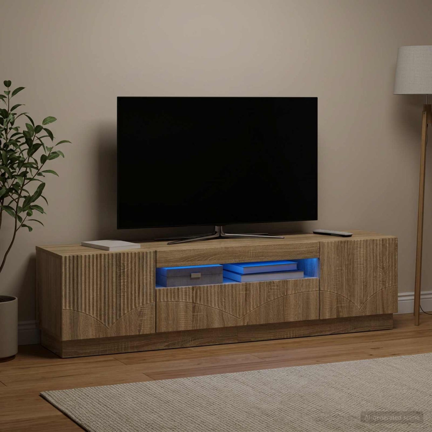 LED TV szekrény Sonoma Tölgy Szerelt Fa