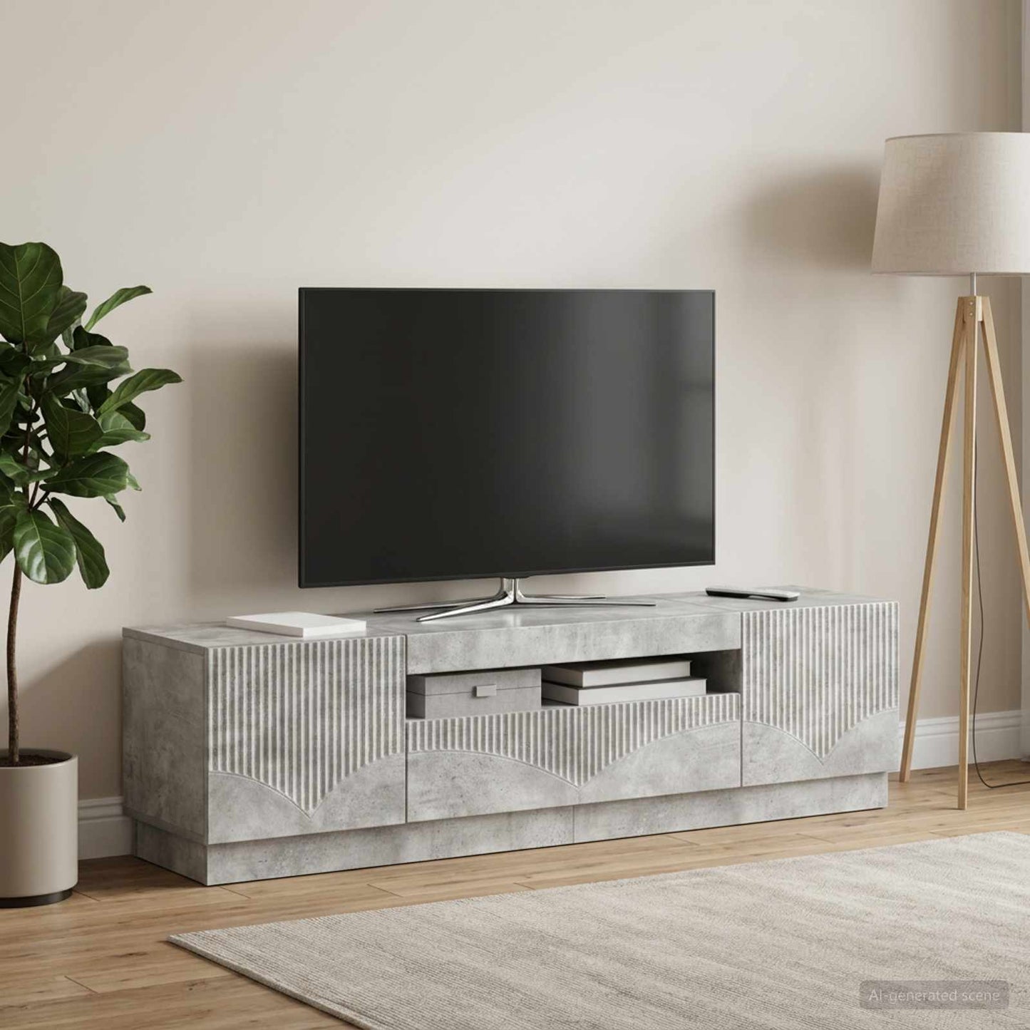 LED TV szekrény Betonszürke Szerelt Fa