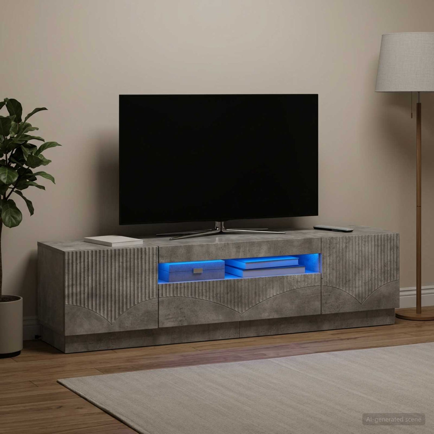 LED TV szekrény Betonszürke Szerelt Fa