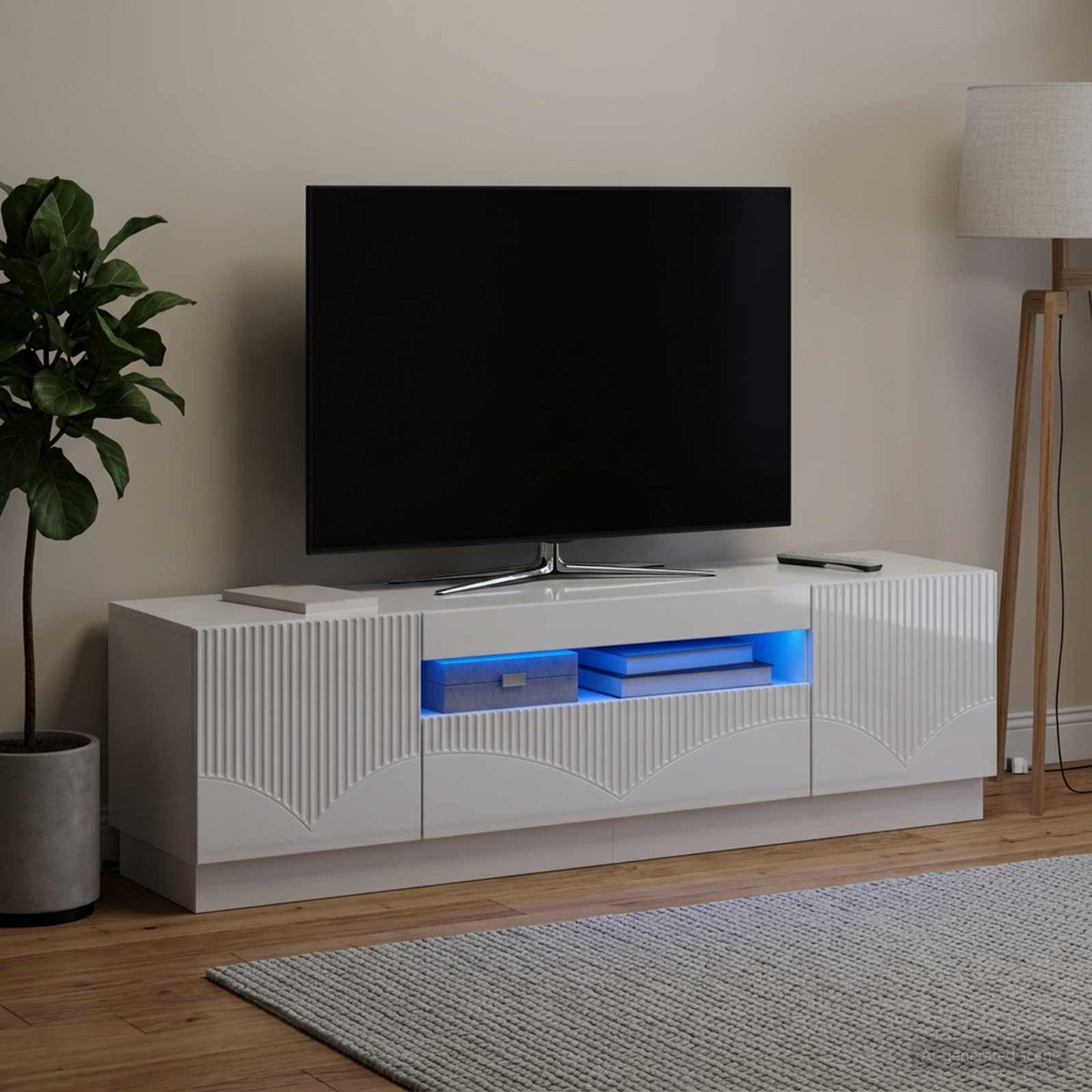 LED TV szekrény Magasfényű Fehér Szerelt Fa