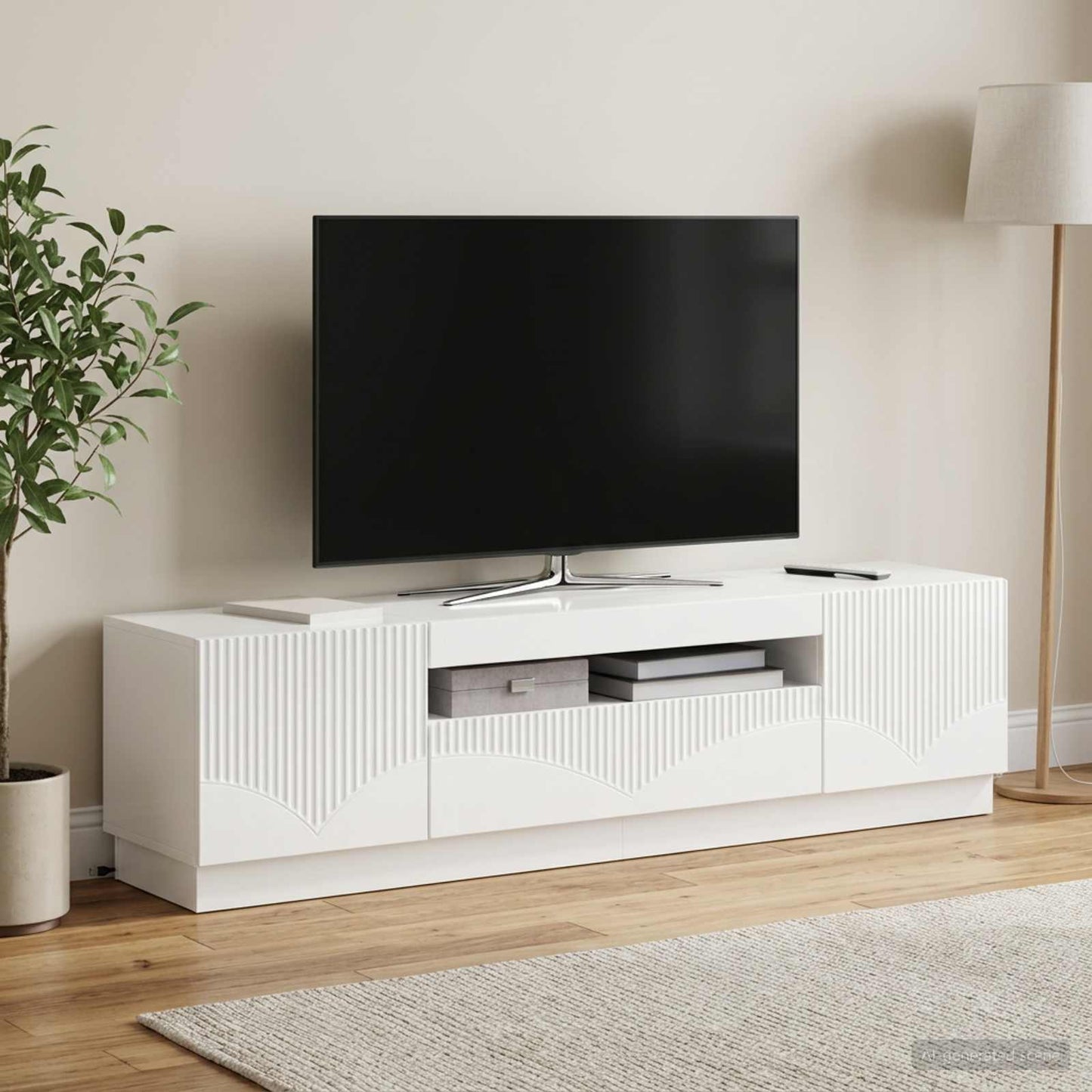 LED TV szekrény Magasfényű Fehér Szerelt Fa