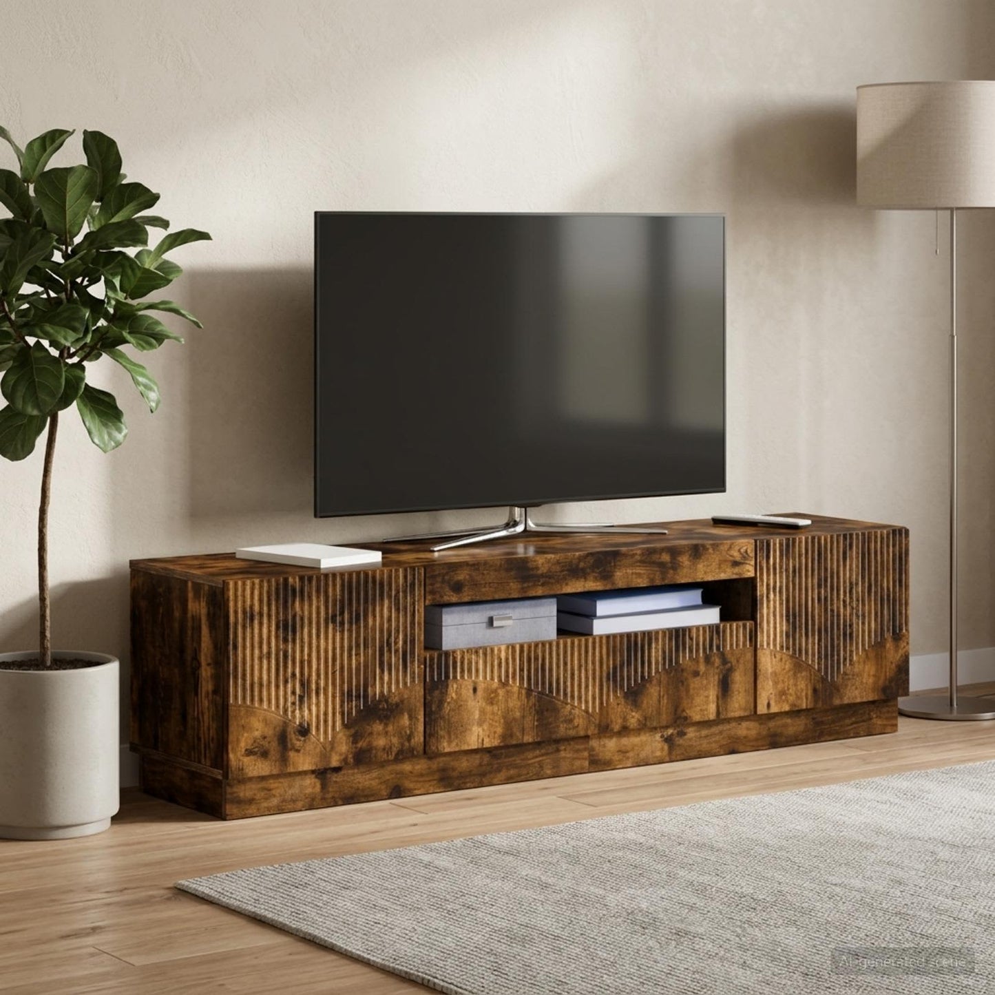 LED TV szekrény Füstös Tölgy Szerelt Fa