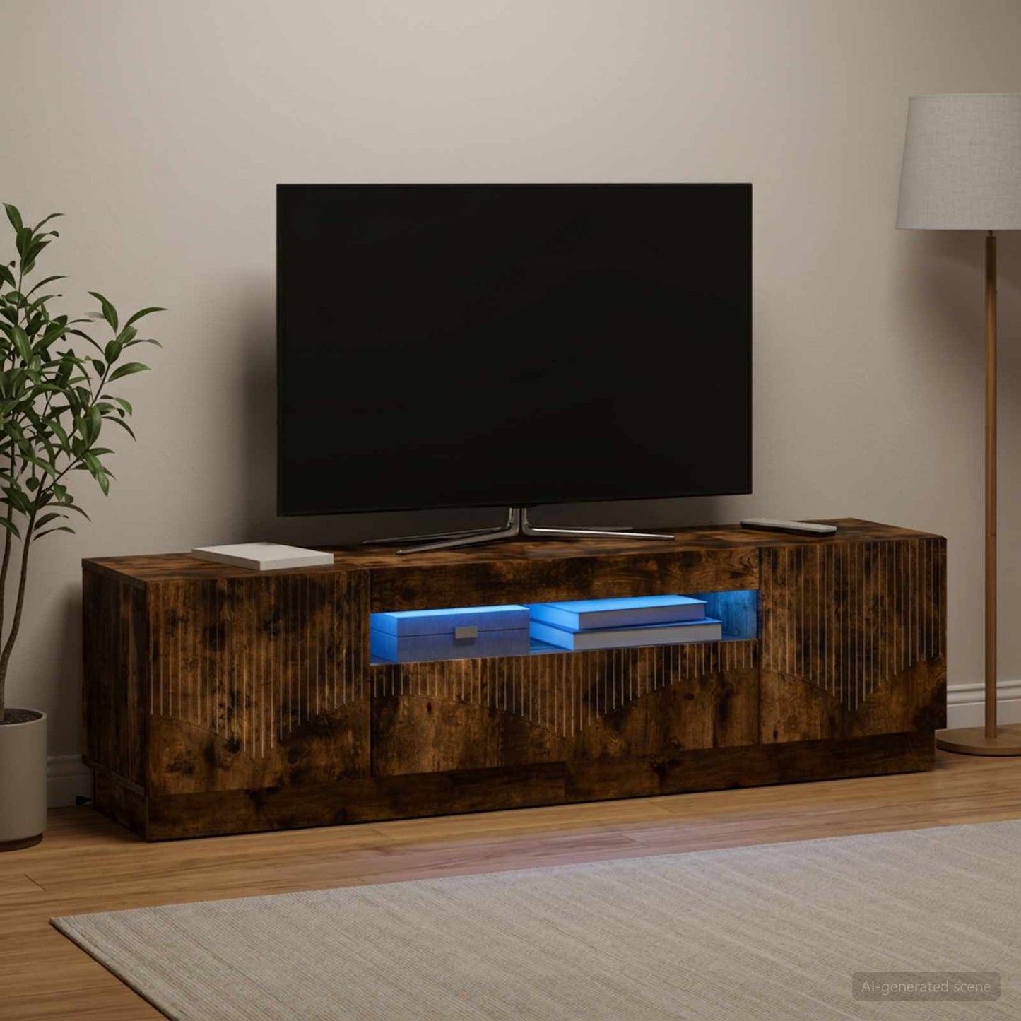 LED TV szekrény Füstös Tölgy Szerelt Fa