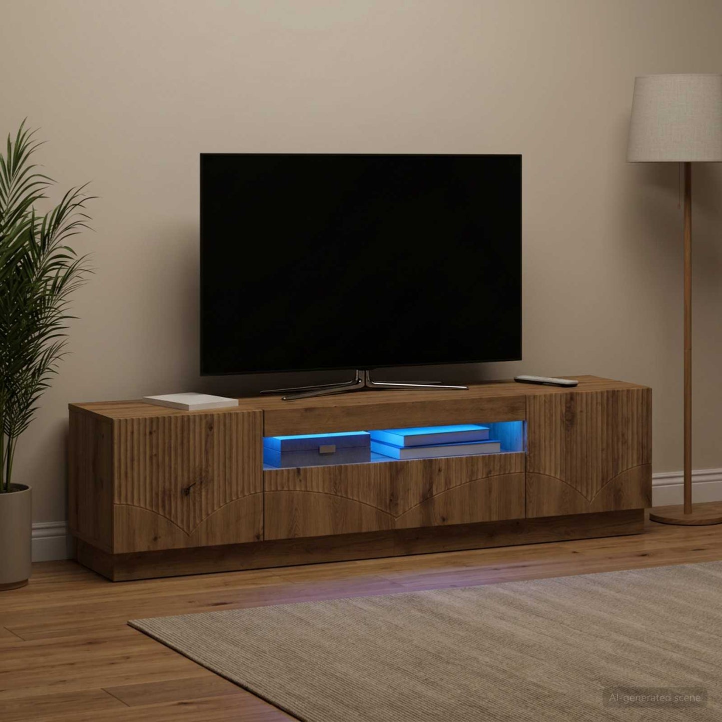 LED TV szekrény Kézműves Tölgy Szerelt Fa