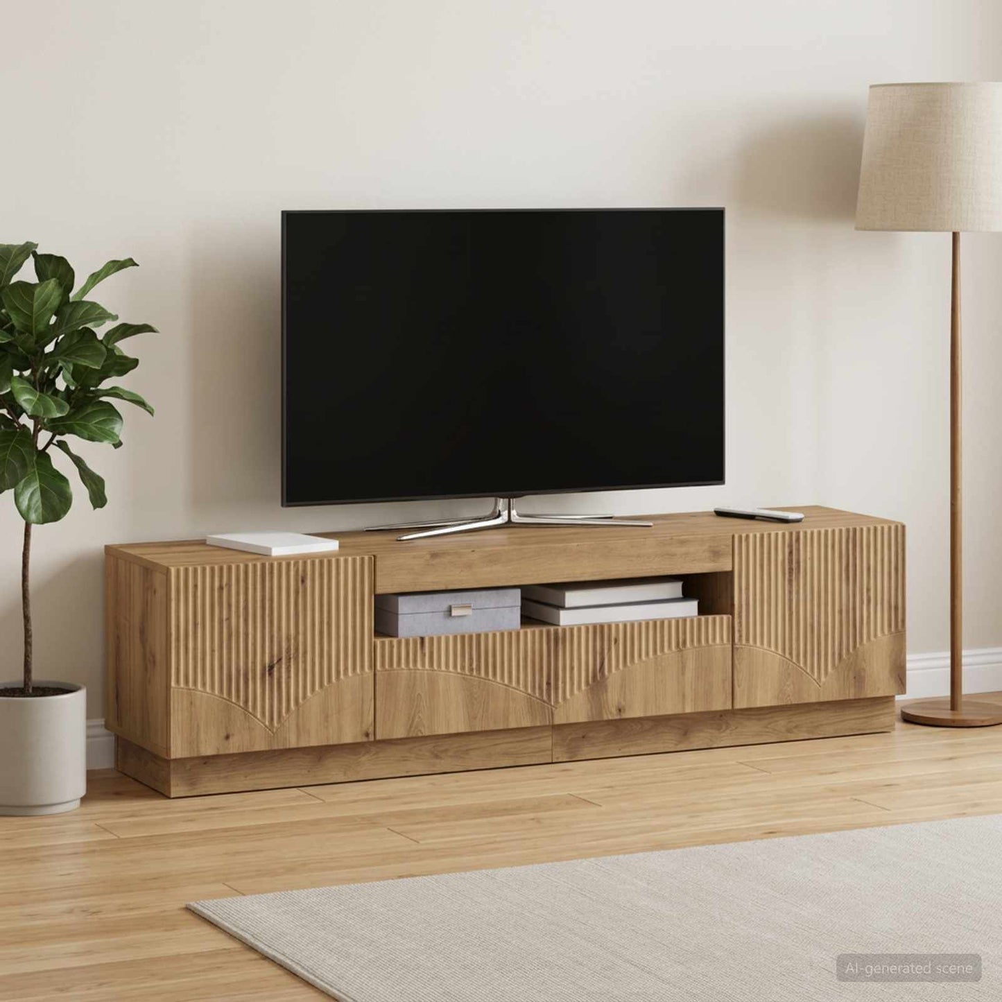 LED TV szekrény Kézműves Tölgy Szerelt Fa
