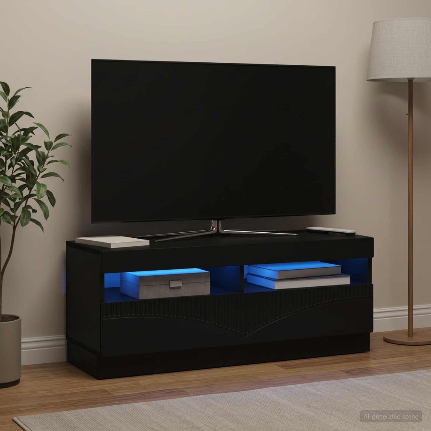 LED TV szekrény Fekete Szerelt Fa
