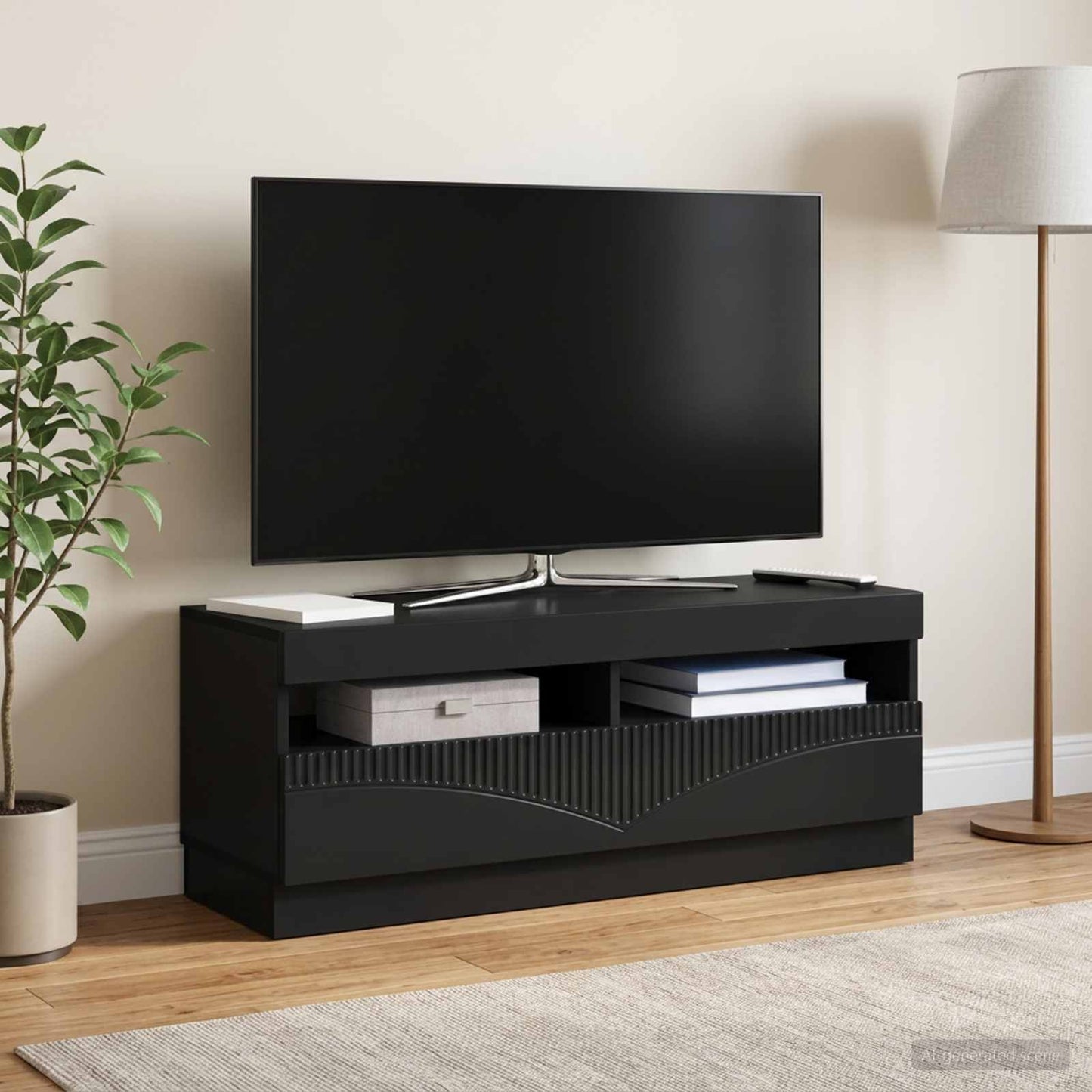 LED TV szekrény Fekete Szerelt Fa