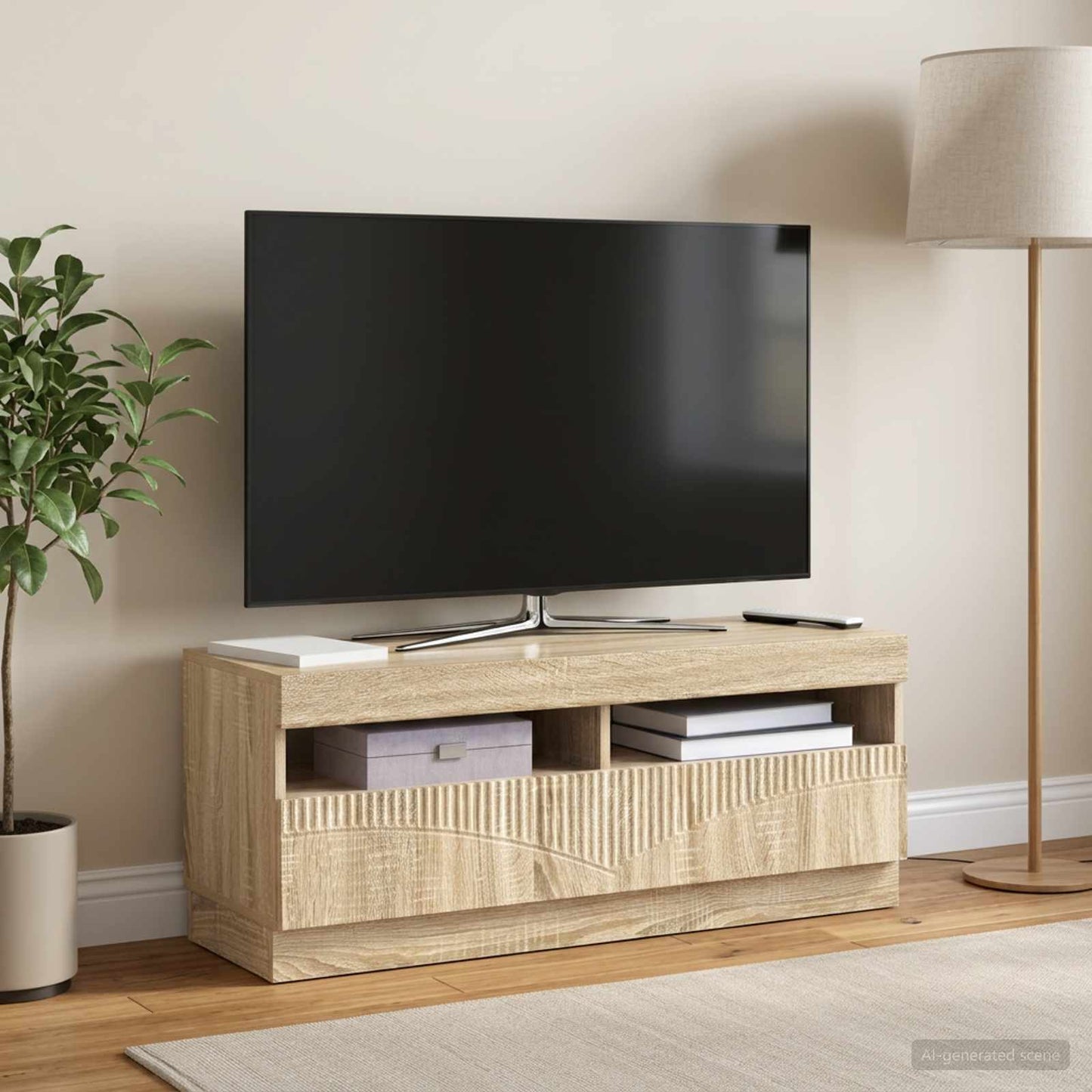 LED TV szekrény Sonoma Tölgy Szerelt Fa