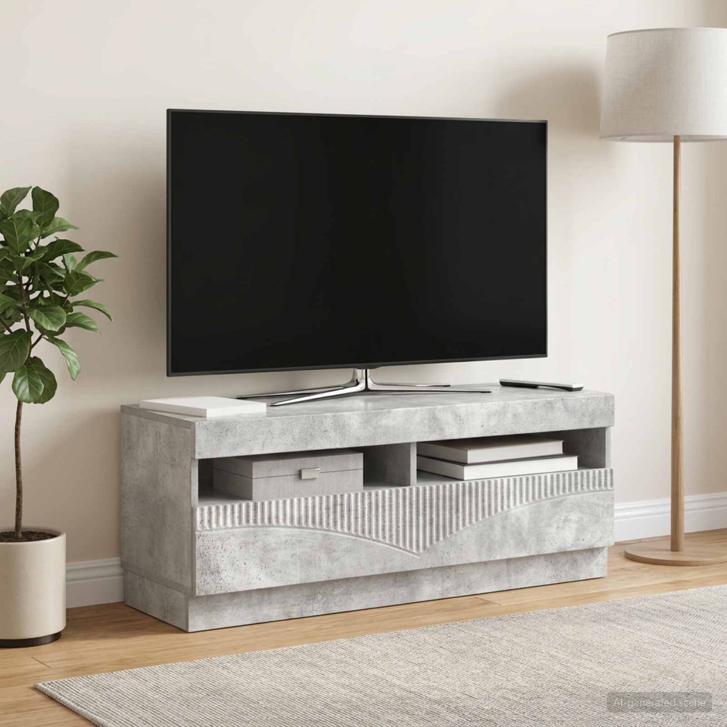 LED TV szekrény Betonszürke Szerelt Fa