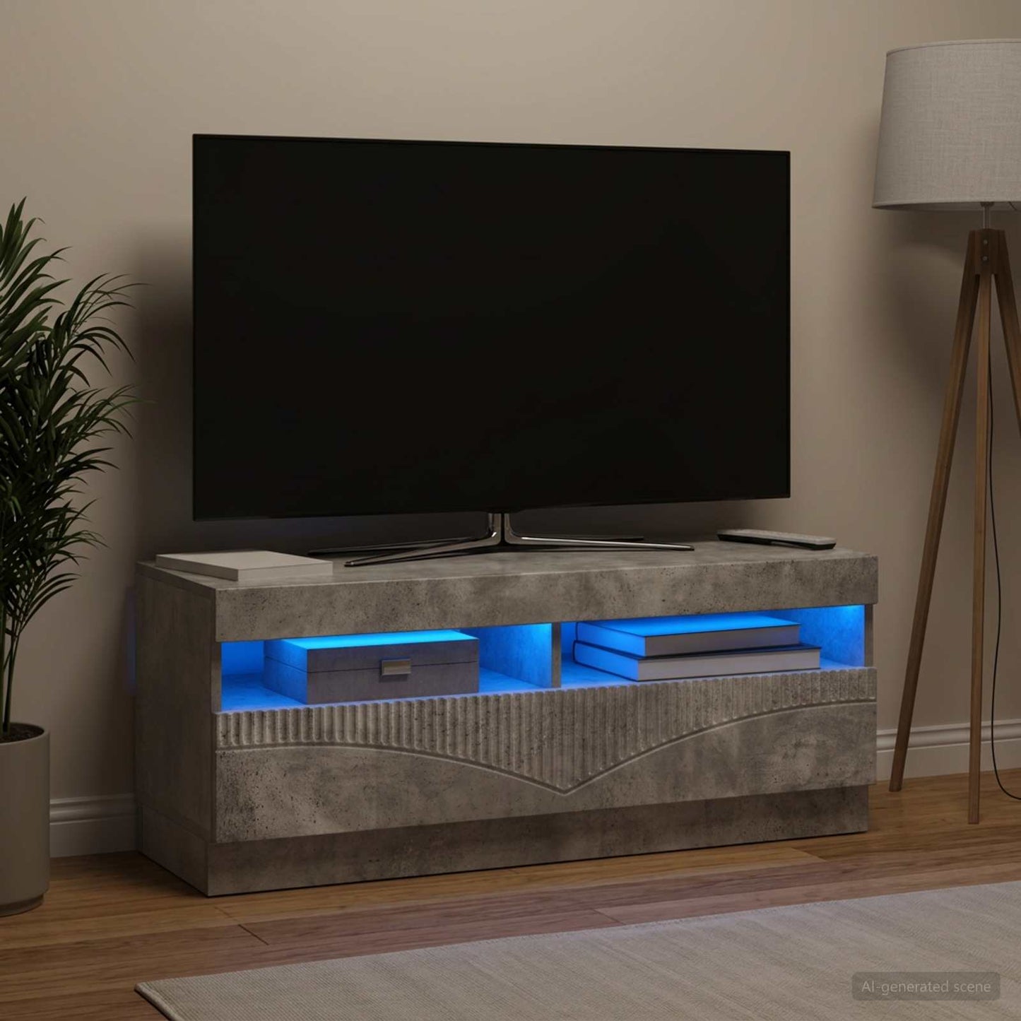 LED TV szekrény Betonszürke Szerelt Fa