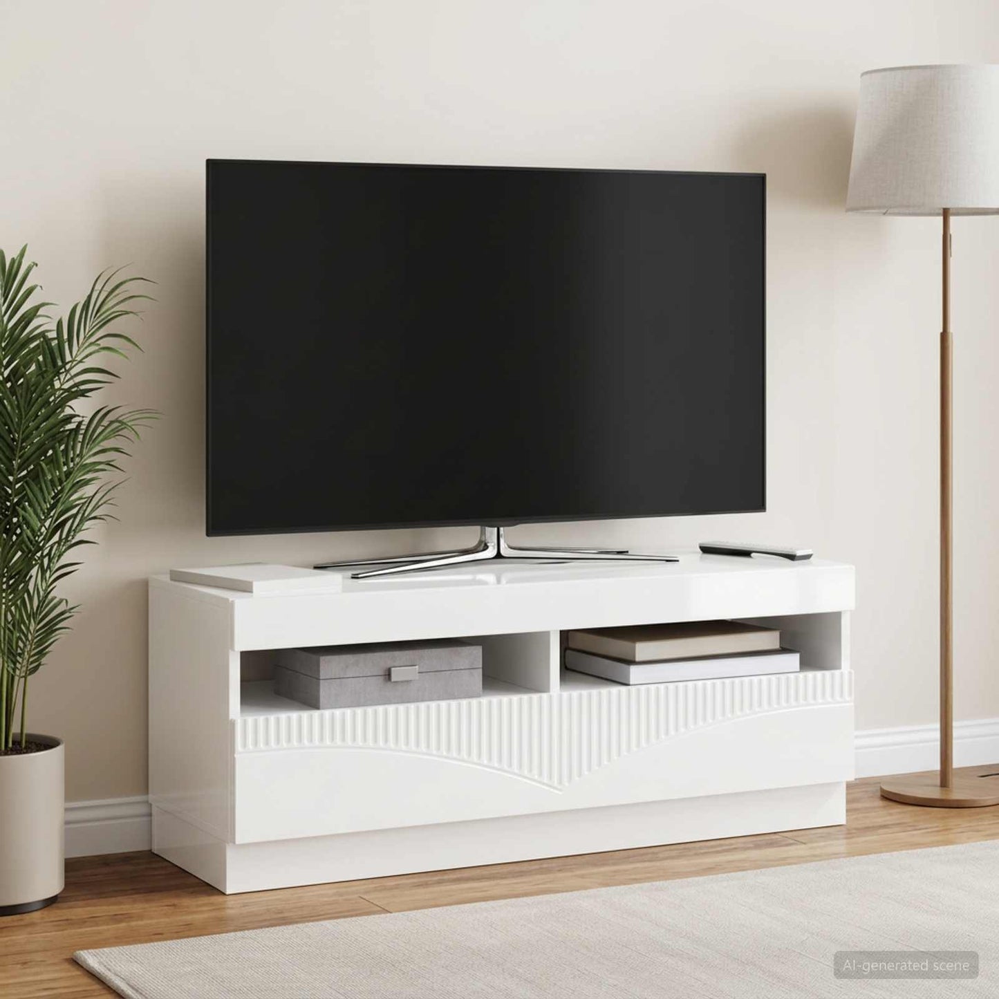 LED TV szekrény Magasfényű Fehér Szerelt Fa