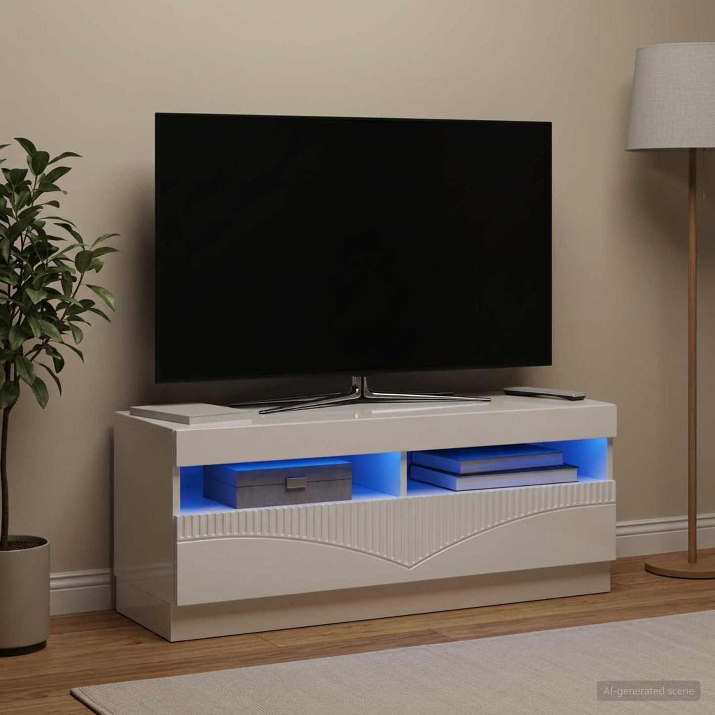 LED TV szekrény Magasfényű Fehér Szerelt Fa