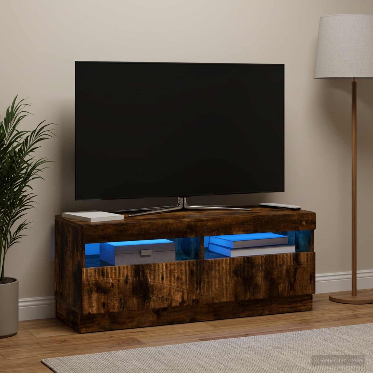 LED TV szekrény Füstös Tölgy Szerelt Fa