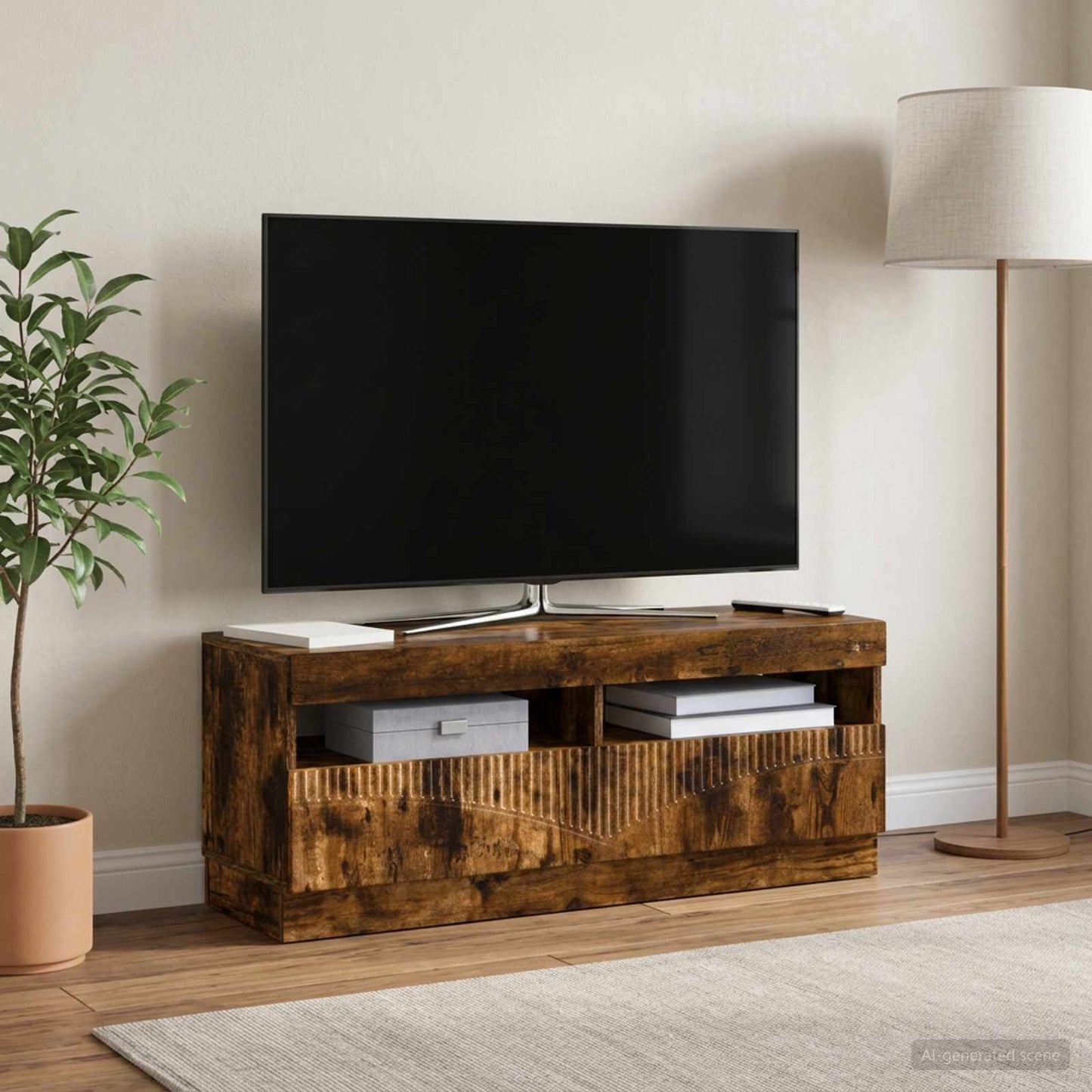 LED TV szekrény Füstös Tölgy Szerelt Fa