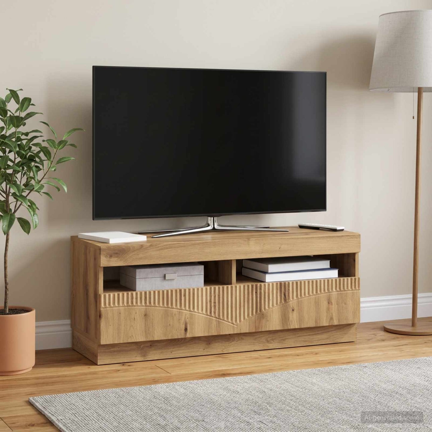LED TV szekrény Kézműves Tölgy Szerelt Fa