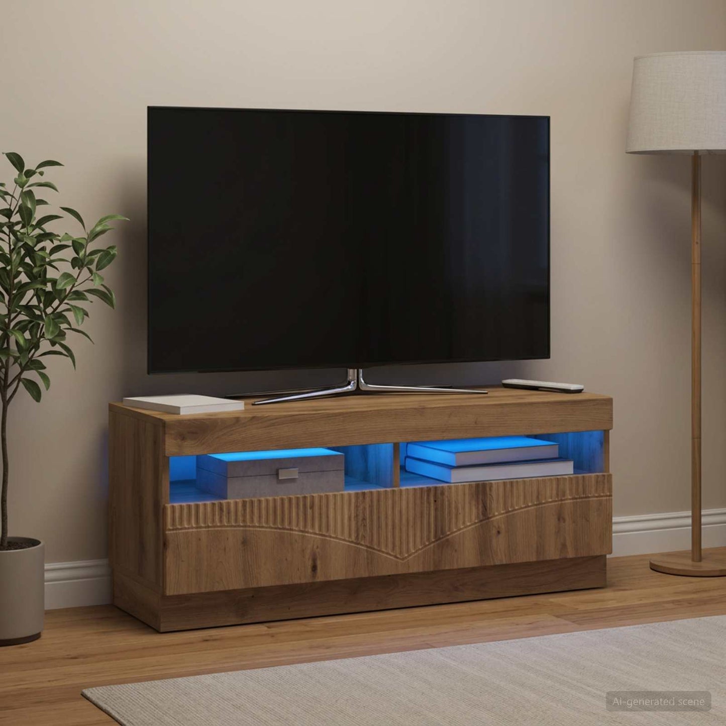 LED TV szekrény Kézműves Tölgy Szerelt Fa