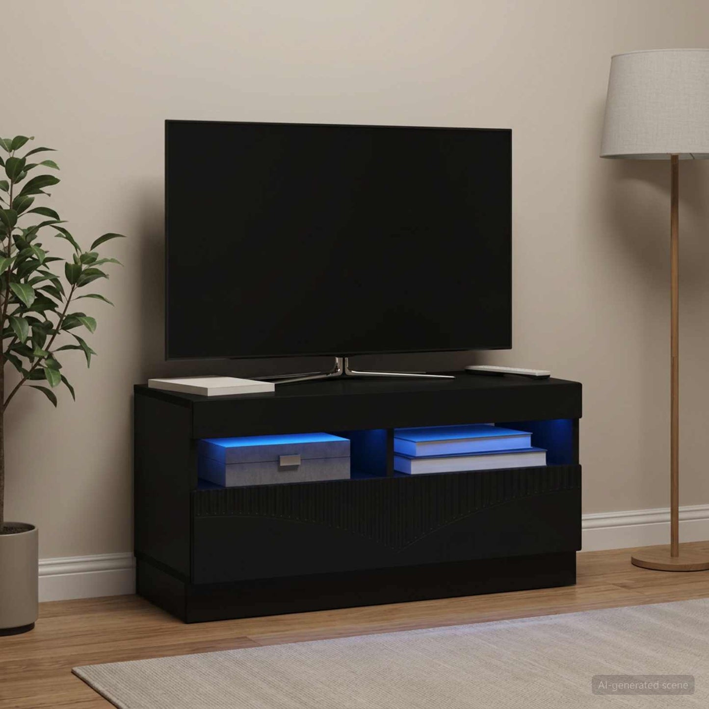 LED TV szekrény Fekete Szerelt Fa